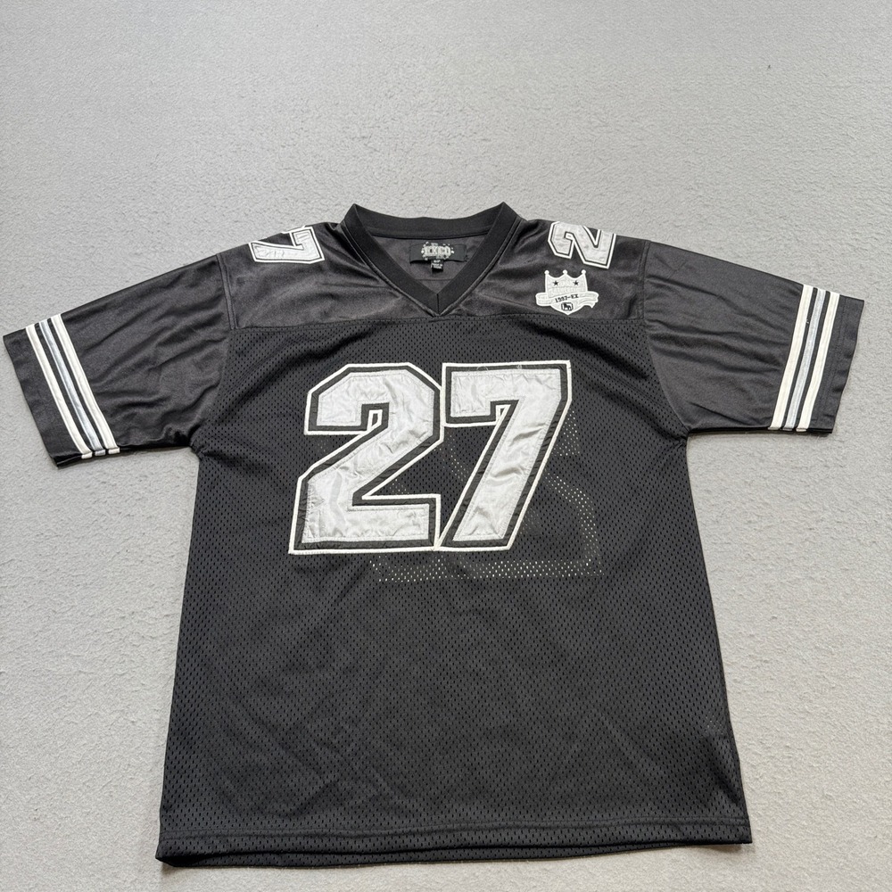 Y2K Exco Football Jersey Men's Small Black Mesh Athletic #27 V-Neck Sportswear